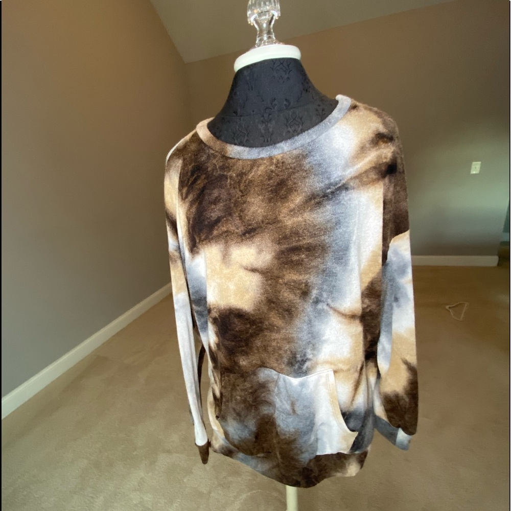 Tie Dyed White Birch Knit Sweatshirt Oversized Small.